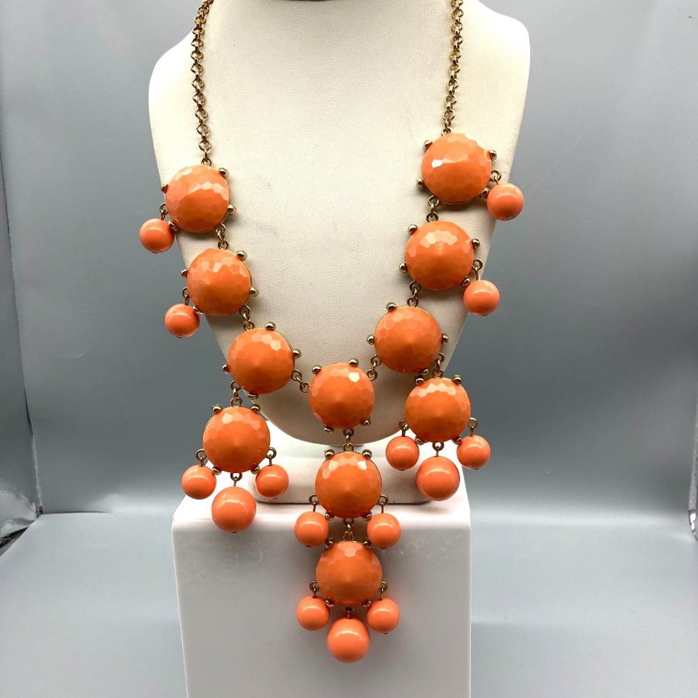 Caroline Hill Double Drop Statement Necklace, Coral Orange Beads with Fun Cha Ch